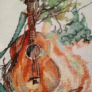 Guitar cross stitch Music pattern pdf - Music Fantasy cross stitch guitar hand embroidery musician blackwork pattern needlepoint dmc chart
