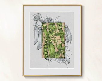 Sweet Pea Cross stitch botanical pattern pattern pdf - Garden plant embroidery kitchen cross stitch pea flower hand embroidery dmc blackwork