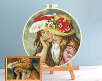 Renoir Punto de Cruz Dos Hermanas patrón pdf - Renoir retrato punto de cruz niñas bordado fácil redondo punto de cruz arte francés Renoir gráfico