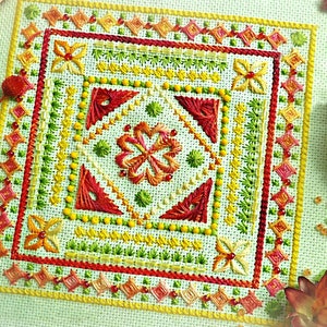 Floral Biscornu Cross Stitch Blackwork pattern pdf - Pin Cushion Embroidery Autumn Cross Stitch PDF Biscornu Pattern Pincushion Cross Stitch