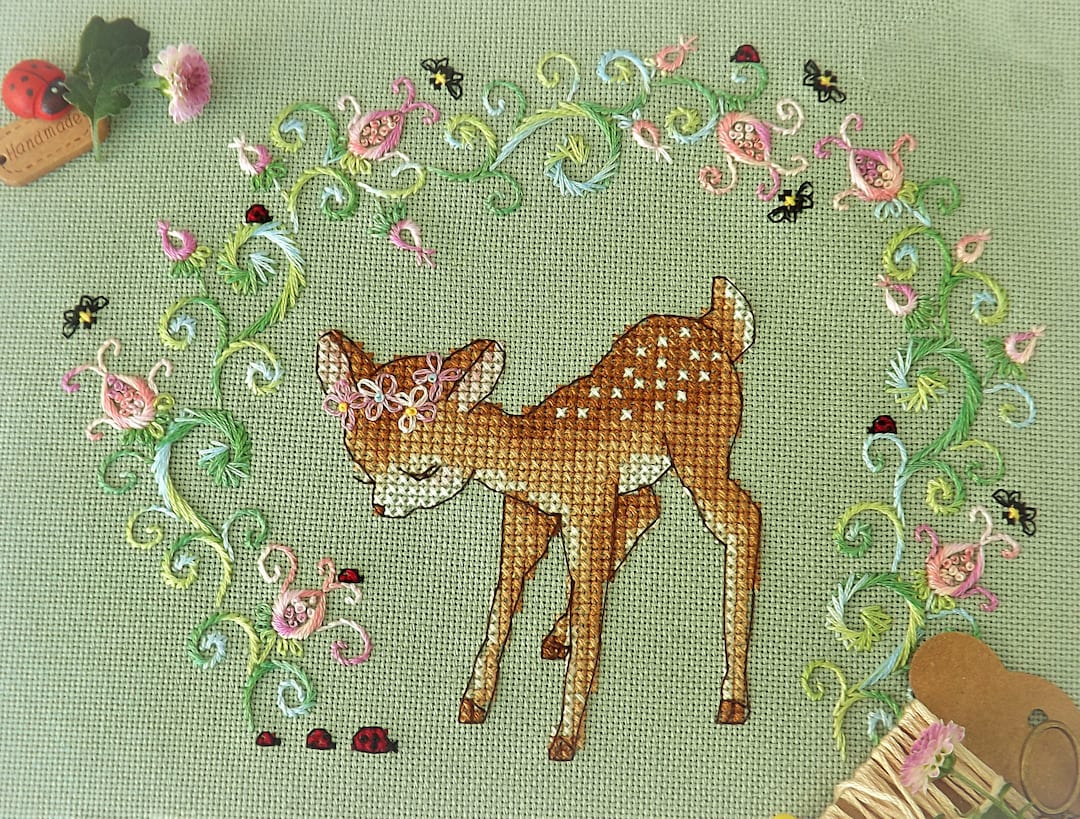 Deer Cross Stitch Blackwork Pattern Pdf - Woodland Cross Stitch Baby ...