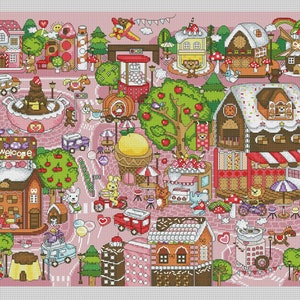 Gingerbread Town Cross Stitch Christmas pattern pdf - Santa Claus House Embroidery Christmas Town Cross Stitch easy Needlepoint dmc chart