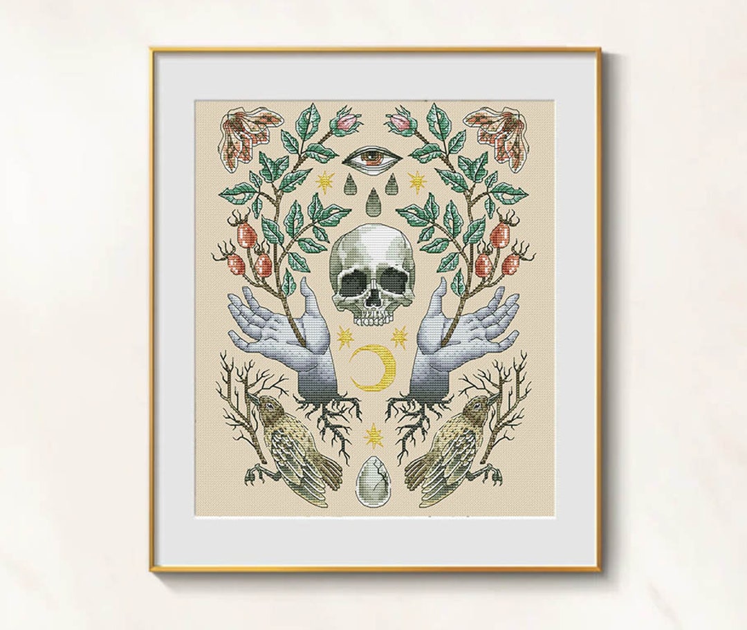 Skull Cross Stitch Gothic Pattern Pdf - Memento Mori Cross Stitch Skull ...