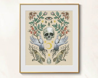 Skull cross stitch gothic pattern pdf - Memento mori cross stitch skull embroidery gothic cross stitch floral skull skeleton spring mood pdf