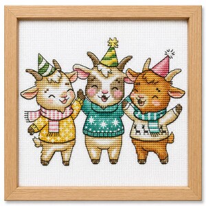 Christmas Goat Cross Stitch Pattern PDF, Three Baby Goats Mini Chart, Easy Festive Holiday Embroidery