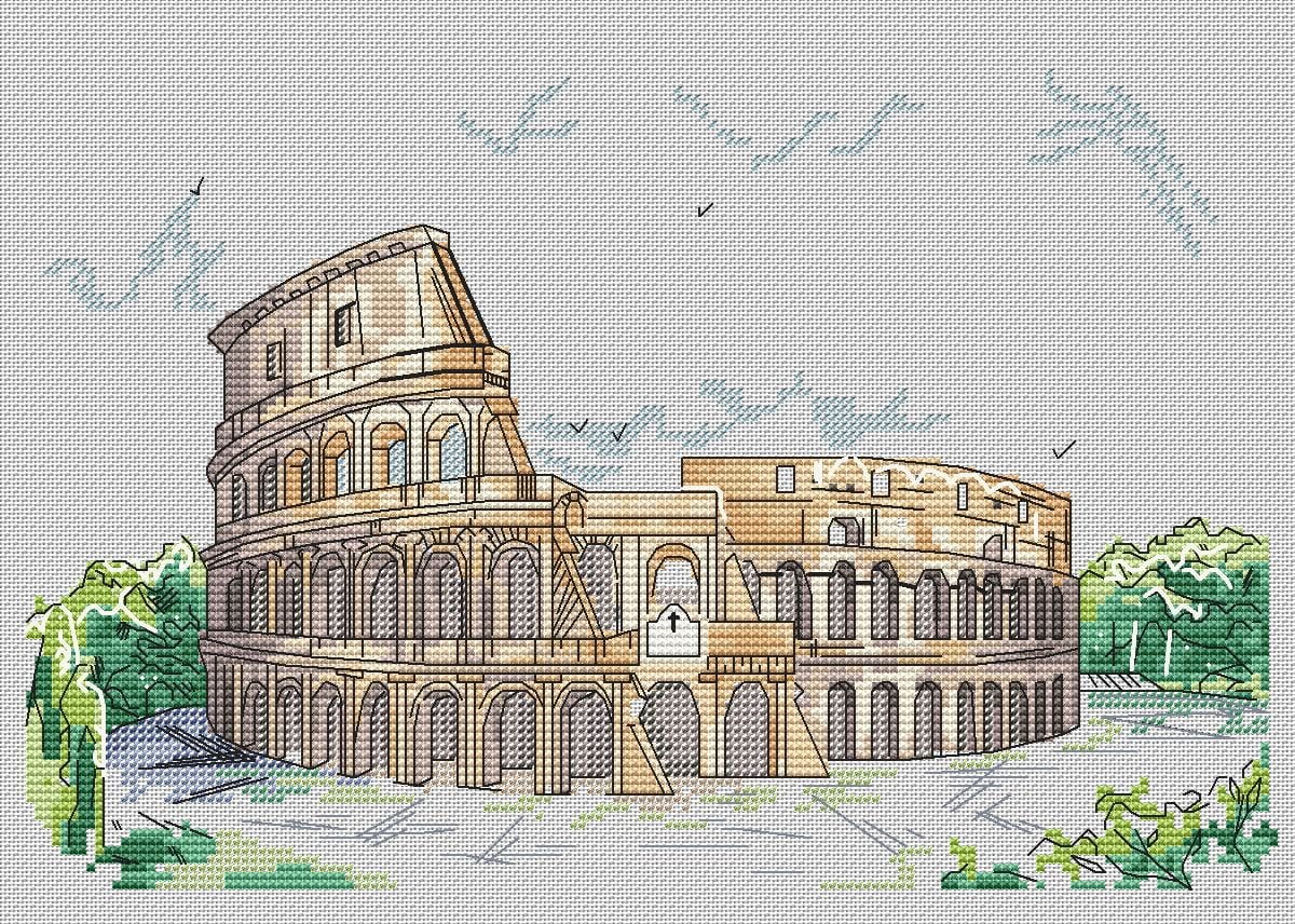 Colosseum Cross Stitch Rome Pattern Pdf - Travel Italy Cross Stitch ...