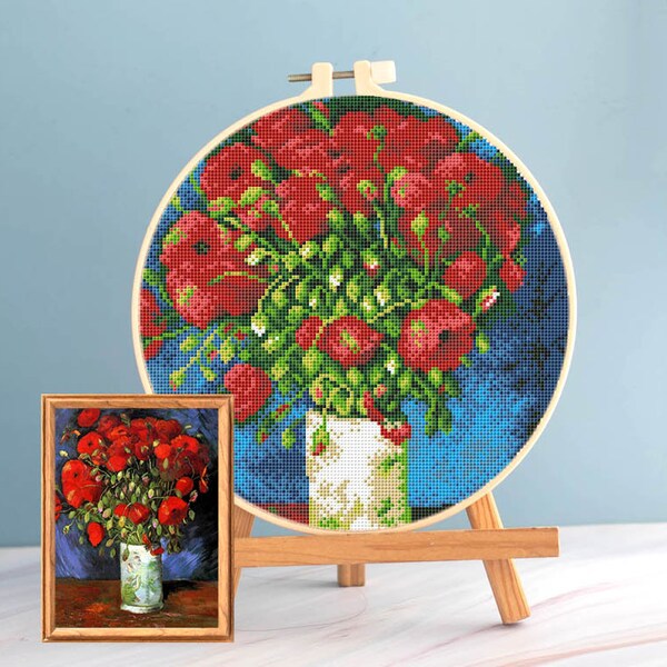 Van Gogh point de croix bouquet motif pdf - Coquelicot point de croix Van Gogh Fleurs broderie point de croix rond Vincent Van Gogh peinture dmc