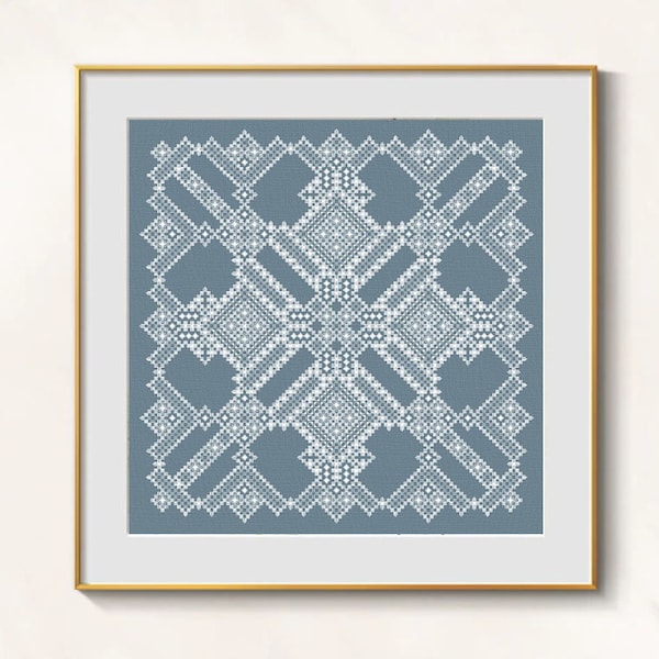 Hardanger Ornament cross stitch blackwork pattern pdf - Norwegian cross stitch whitework embroidery snow flower cross stitch ornament chart