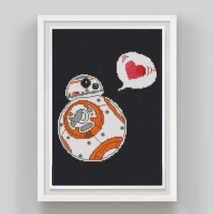 BB8 cross stitch star wars pattern pdf - Robot in love embroidery heart cross stitch droid robot easy cross stitch starwars sphero bb8 love