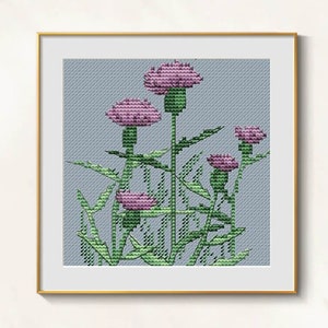 Thistle cross stitch flowers pattern pdf, floral cross stitch thistle flowers embroidery botanical chart summer floral needlepoint blackwork