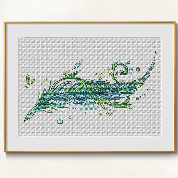Feather cross stitch March pattern pdf - Spring Cross Stitch Feather Embroidery April Birthday Cross Stitch Peacock Feather Needlepoint dmc