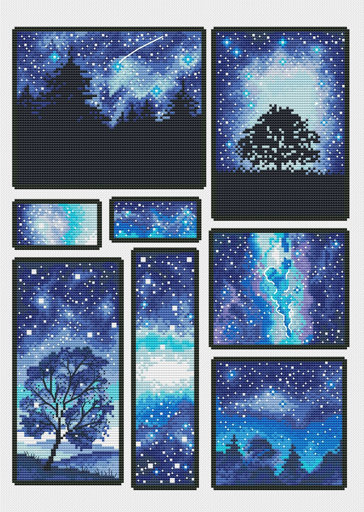 Star Night Cross Stitch Sky Pattern Pdf - Polar Lights Embroidery Night ...