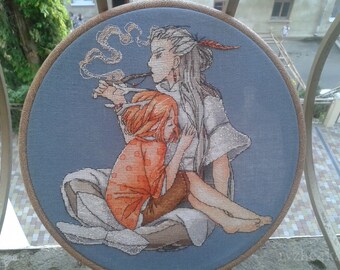 Chicas Anime Punto De Cruz Hermanas Patrón Pdf - Arte Asiático Punto De Cruz Anime Bordado Dibujos Animados Needlepoint Guru Pipe Cross Stitch dmc chart