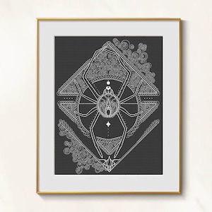 Aranha ponto cruz whitework padrão pdf - blackwork ponto cruz teia de aranha bordado gótico ponto cruz inseto bordado preto branco