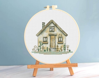 Retro cross stitch cottage pattern pdf - grandmas house embroidery countryside cross stitch rustic cross stitch village house blackwork dmc
