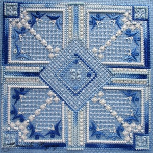 Gzhel Cross Stitch blue white pattern pdf - russian ornament cross stitch biscornu embroidery pearl geometry cross stitch snowflake chart