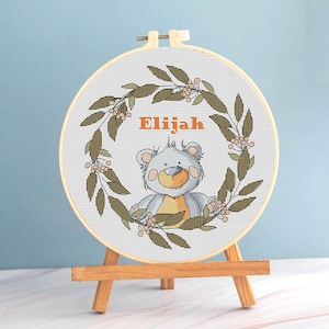 Baby Bear Cross stitch boy name pattern pdf - Baby Sampler embroidery easy cross stitch baby embroidery newborn cross stitch custom name boy