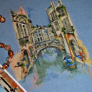 Venice Cross Stitch Travel pattern pdf - Canals cross stitch Italy holiday embroidery Venice love needlepoint Venetian canals dmc chart