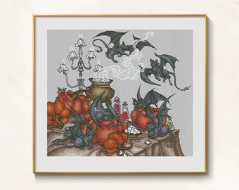 Witch Cross Stitch Halloween Pattern PDF - Witchcraft Cross Stitch Witch Kitchen Horror Embroidery Sorcery Cross Stitch witchery magic spell