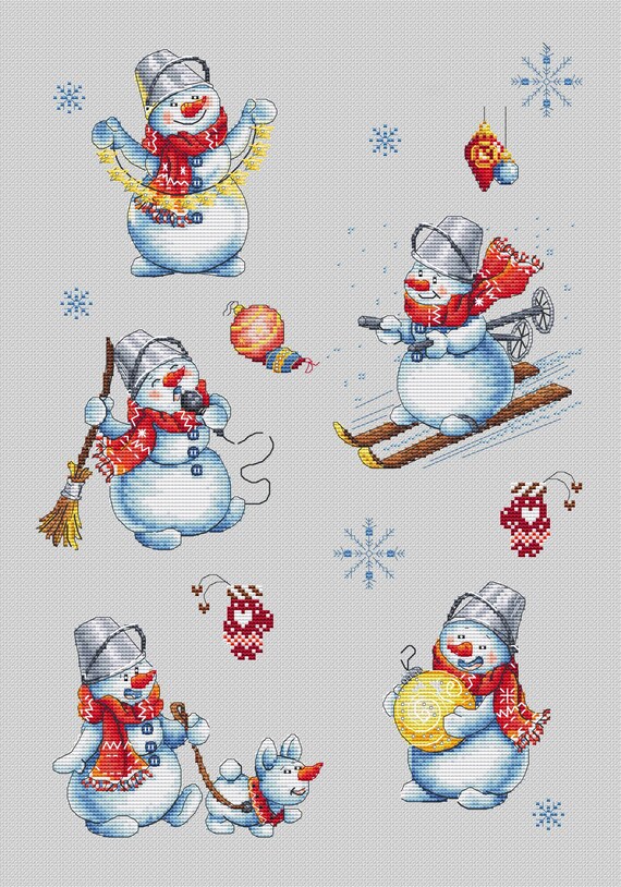 YEESAM ART Kreuzstich-Set „Weihnachtsbaum & Schneemann“ – 11 CT, 67x53 Cm | Gestempelt, Inkl. Garn & Nadeln