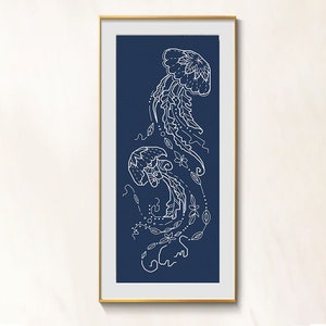 Jellyfish cross stitch whitework pdf pattern - Sea medusa cross stitch sea life embroidery undersea world needlepoint jellyfish embroidery