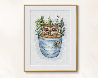 Owl cross stitch pocket pattern pdf - Easy cross stitch owl hidden embroidery mini cross stitch owl needlepoint funny owl hibou cross stitch