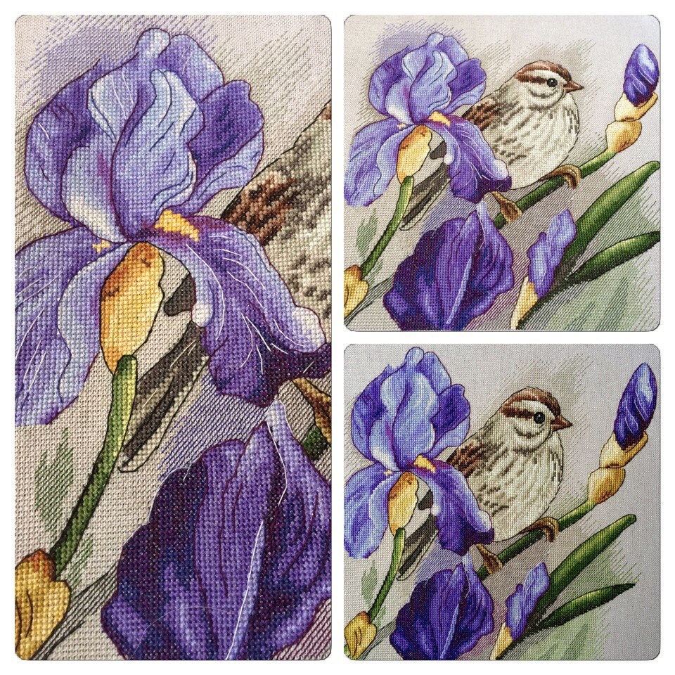 Irises Cross Stitch Bird Pattern Pdf - Spring Cross Stitch Bird ...