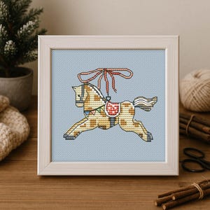 Christmas Horse Cross Stitch Pattern PDF, Vintage Toy Xmas Holiday Tree Ornament Embroidery Chart