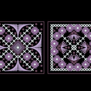 Purple Biscornu Cross Stitch Blackwork pattern pdf Pincushion Embroidery Pink Cross Stitch Ornamental Cross Stitch Geometric whitework chart