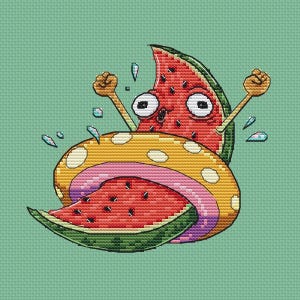 Watermelon Cross Stitch Pattern, Funny Pool Float Watermelon, Cute Summer Fruit Chart for Beach House Decor
