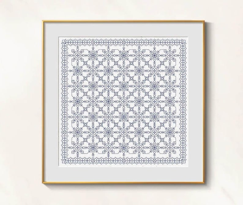 Blackwork Sampler Pattern, Geometric Embroidery PDF, Monochrome Border Chart, Counted Blackwork Design image 3