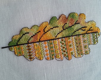 Oak Cross Stitch Leaf Pattern pdf - Blackwork Cross Stitch Autumn Leaf Embroidery Botanical Cross Stitch Oak Leaf Needlepoint whitework dmc