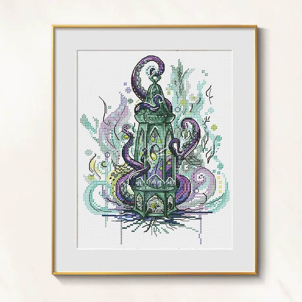 Octopus cross stitch sea world pattern pdf - Sea Treasures cross stitch octopus arm embroidery sea fantasy needlepoint pirate lamp dmc chart