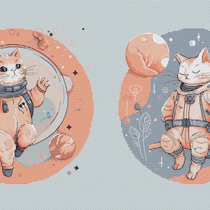 Space cats couple cross stitch couple pattern pdf - Astronauts cross stitch Galaxy embroidery space cross stitch astronaut cats needlepoint