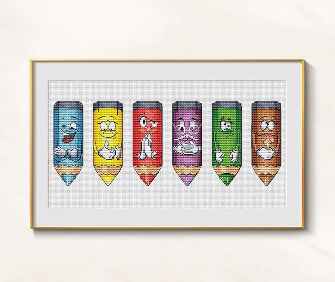 Pencils Cross Stitch Easy Pattern Pdf Kid Crafts Cross Etsy