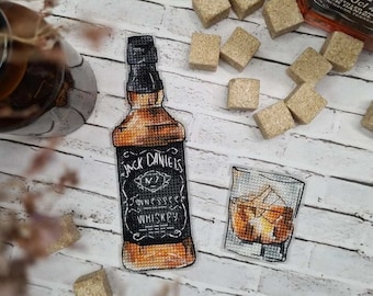 Whiskey cross stitch bar pattern pdf - Whiskey Bottle Cross stitch glass embroidery kitchen cross stitch cross stitch Whiskey lover set