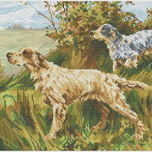 Hunting Cross Stitch dogs pattern pdf - Fireplace cross stitch Animalistic cross stitch English dog breeds embroidery, hunting dogs pattern