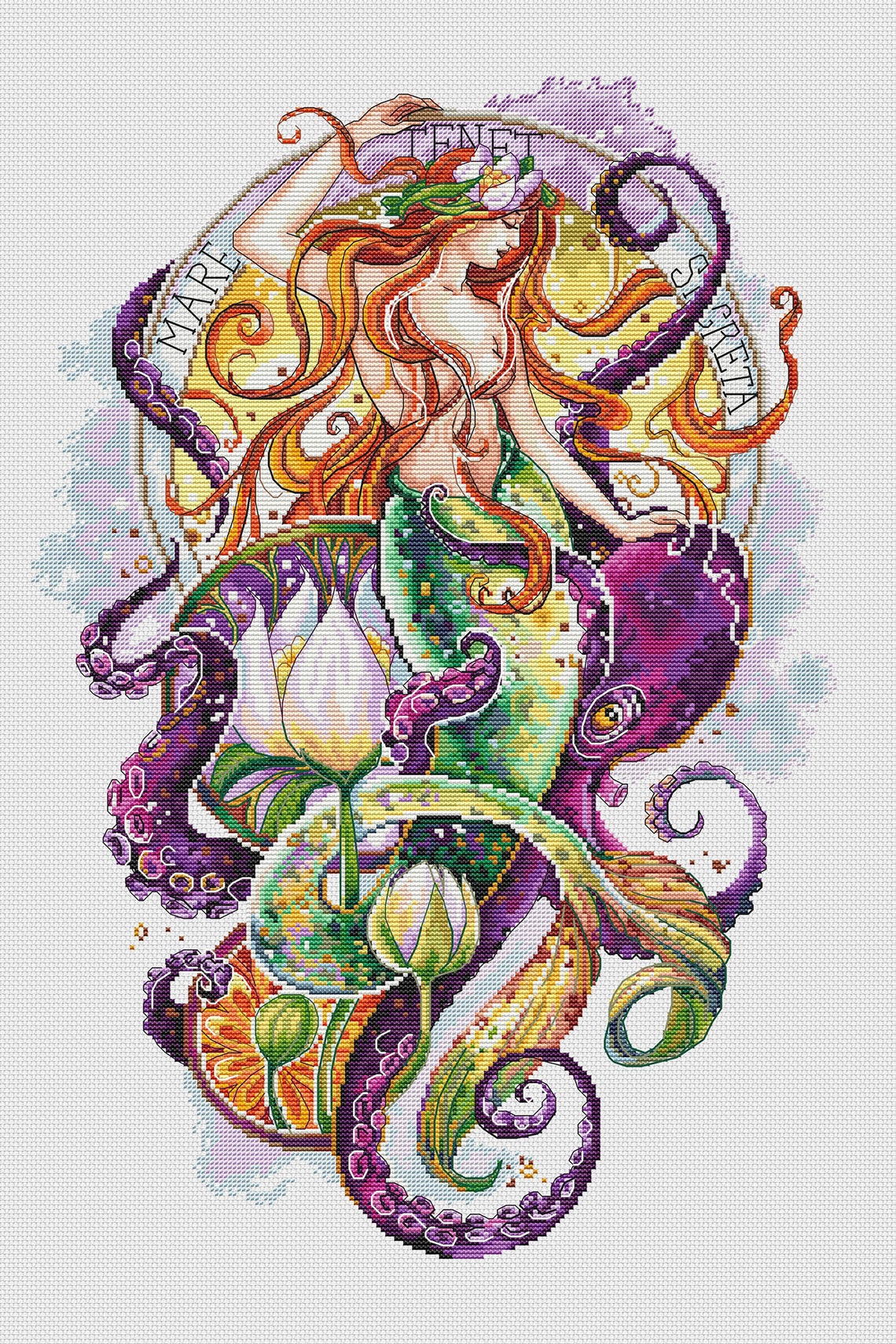Princess Octopus Mermaid Cross Stitch Octopus Pattern Pdf - Sea Fairy Princess ...