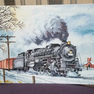 Retro locomotiva ponto cruz padrão ferroviário pdf - motor antigo ponto cruz trem de inverno bordado vintage ferroviário ponto cruz gráfico de trem