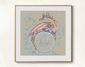 Dragon cross stitch Chinese Art pattern pdf - Male Dragon fantasy cross stitch Yin Yang embroidery Chinese Dragon needlepoint dmc chart