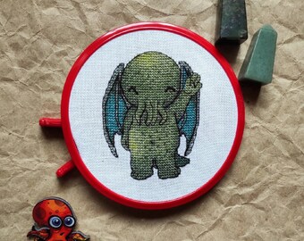 Cthulhu cross stitch funny pattern pdf - Baby Cthulhu cross stitch cute cthulhu embroidery funny gothic needlepoint mini dmc easy chart