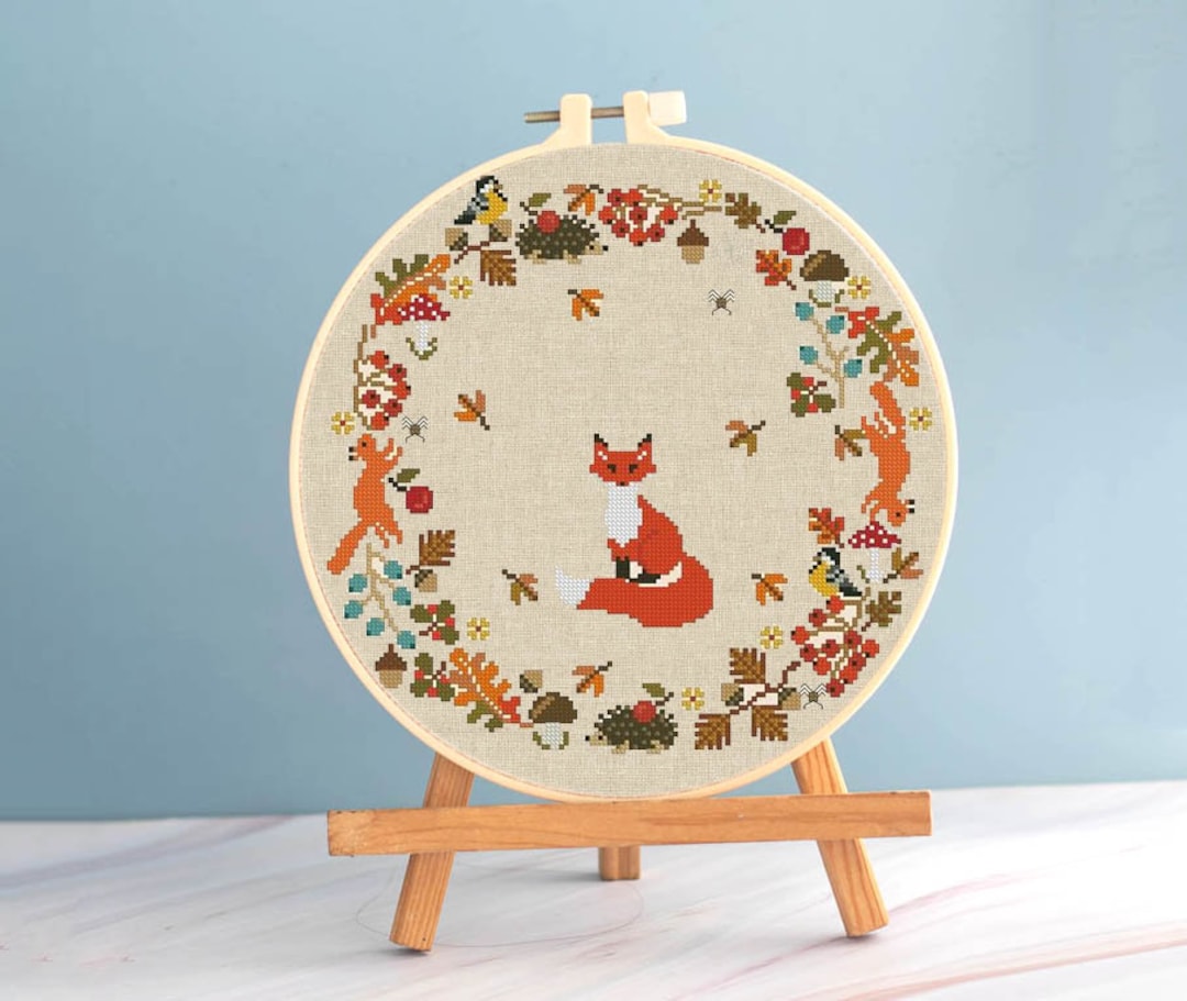 Fox Cross Stitch Wreath Pattern Pdf - Floral Cross Stitch Autumn ...