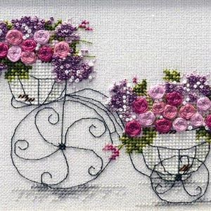 Blumenmuster Fahrrad Kreuzstich Vintage Stickmuster Pdf - Fahrrad Blumen Sticken Blackwork Kreuzstich Fahrrad & Blumen Sticken Blackwork