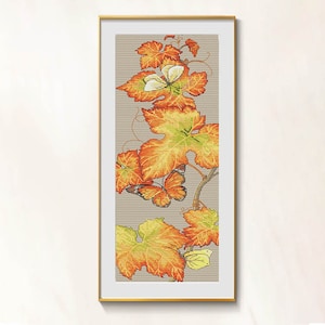 Maple  cross stitch autumn pattern pdf -  Golden leaves cross stitch blackwork embroidery autumn leaf cross stitch yellow maple leaves chart
