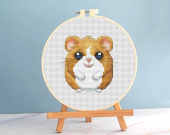 Hamster Cross Stitch Cute Pet Pattern pdf - Fluffy Hamster embroidery easy cross stitch funny hamster needlepoint beginner dmc blackwork pdf