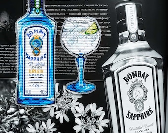 Gin cross stitch bar pattern pdf - Gin Glass Cross stitch Drink Bottle embroidery kitchen cross stitch cross stitch gin tonic lover cocktail