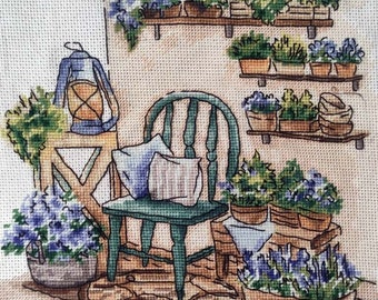 Terrace Stitch Village Pattern pdf - My garden cross stitch floral balcony embroidery rustic Summer house cross stitch old good days pattern