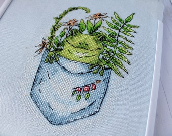 Frog Cross Stitch Toad Pattern Pdf - Funny Frog Cross Stitch Frog Pocket Embroidery Nursery mini Cross Stitch little frog Needlepoint chart