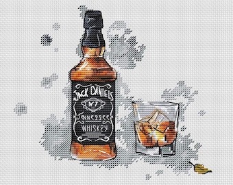 Whisky cross stitch bar pattern pdf - Whiskey Glass Cross stitch In a Bottle embroidery kitchen cross stitch cross stitch Whisky drink lover