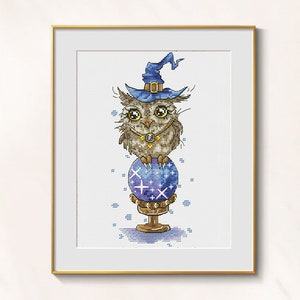 Owl cross stitch fortune teller pattern pdf - Funny Owl cross stitch blackwork embroidery, easy cross stitch owl needlepoint blackwork chart